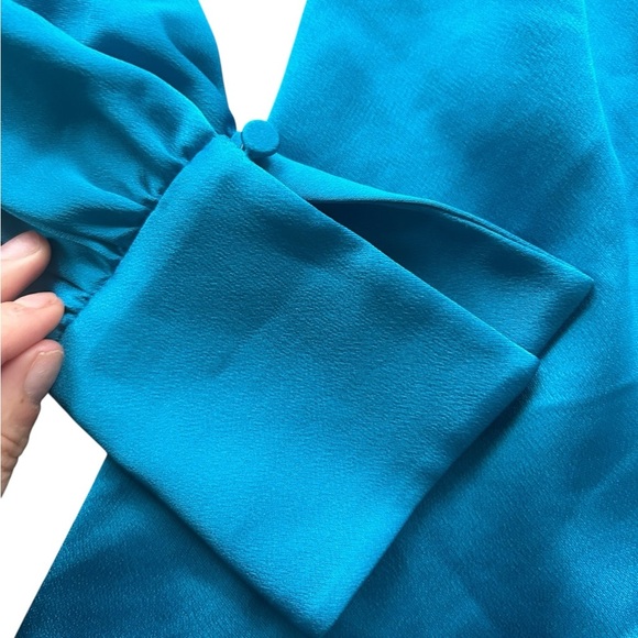 Simkhai Alice Off Shoulder Blouse Draped Satin Long Sleeve Phthalo Blue XS NWT - Picture 15 of 15